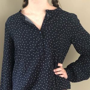 LOFT Pindot Ruffle Henley Tunic Shirt
